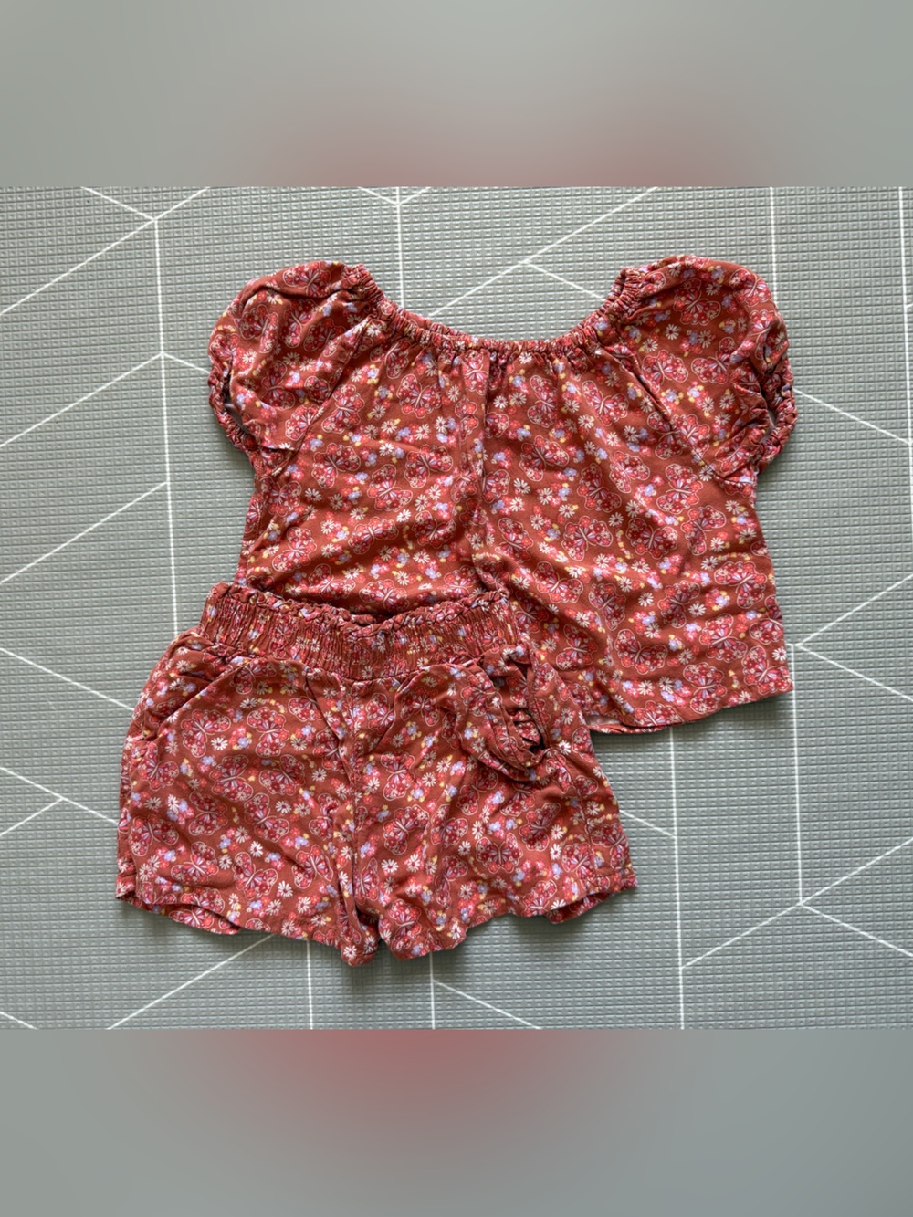 Garanimals|Baby girl/toddler Two-Piece Floral Top & Shorts Set-Rust Orange•••4T
